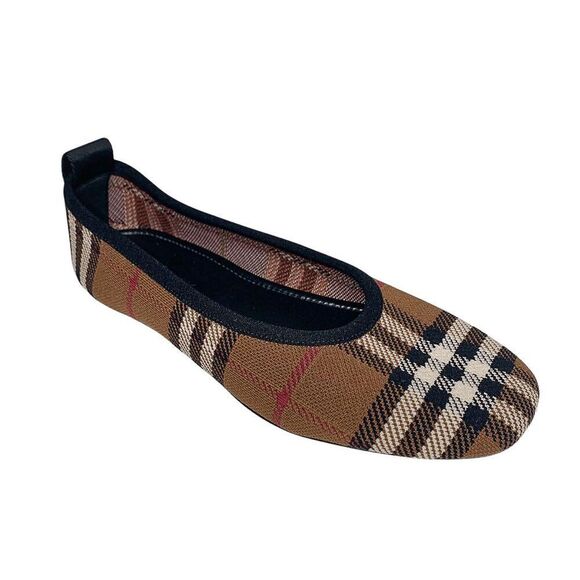 Burberry Ralf Check Ballerina Knit Ballet Flats EU 36.5 US 6.5 Dark Birch Brown - Picture 1 of 9